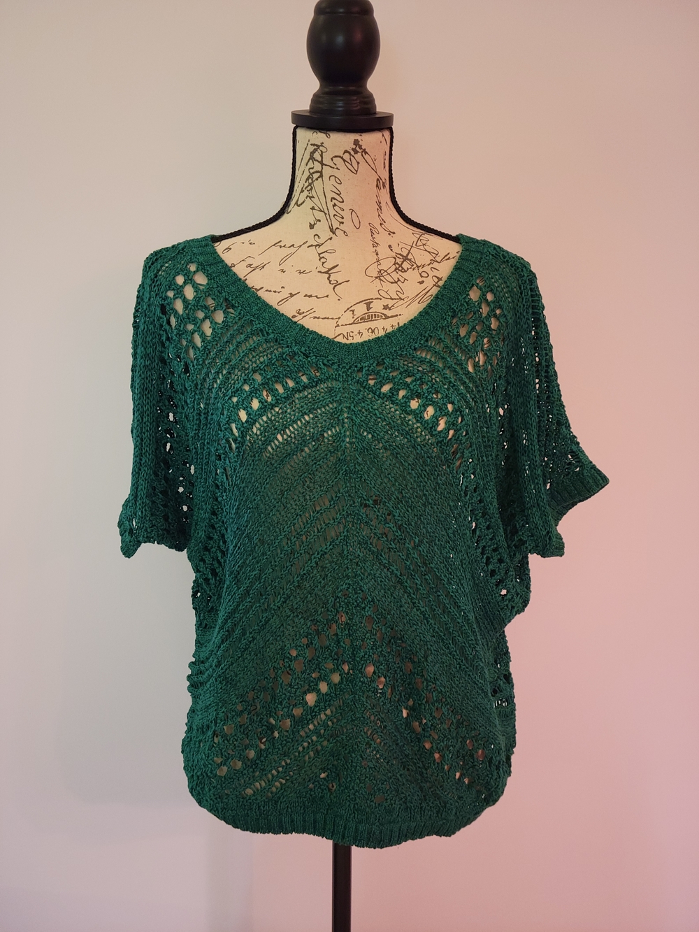 Express Open-Knit Emerald Green Short Sleeve Sweater